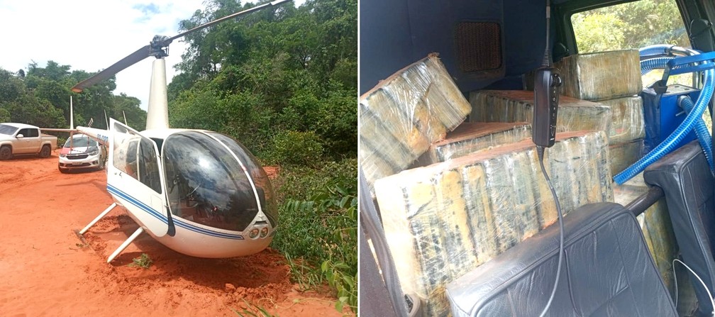 Polícia Federal apreende helicóptero lotado de cocaína após pouso forçado entre Assis e Paraguaçu Paulista — Foto: Polícia Federal/Divulgação