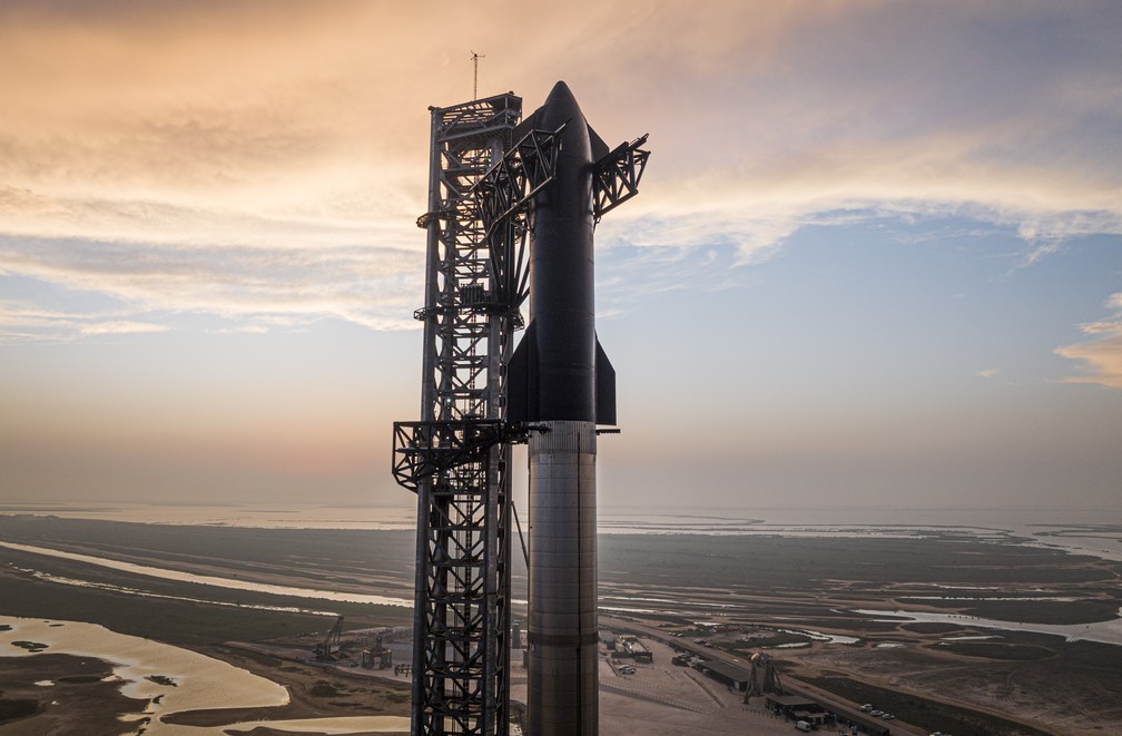 Starship, nave espacial da SpaceX, em foto de 15 de abril de 2023 — Foto: Divulgação/SpaceX