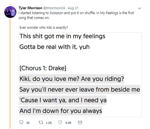 Tuíte sobre suposto caso de Drake e Kim Kardashian (Foto: Twitter)