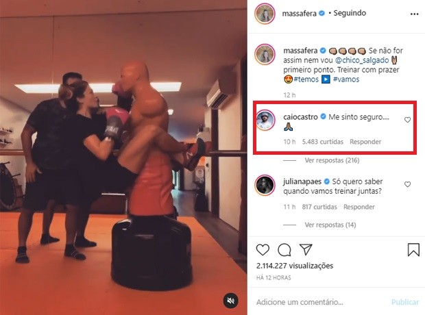 Caio Castro comenta treino de Grazi Massafera (Foto: Reprodução/Instagram)