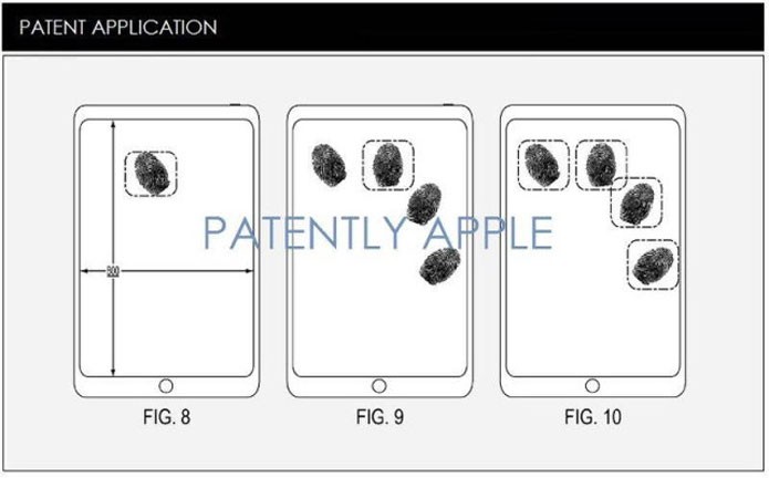 Esquema mostra que sensores poderiam identificar at? quatro dedos ao mesmo tempo (Foto: Reprodu??o/Patently Apple)