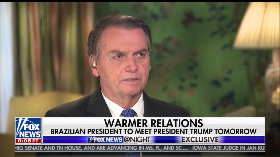 Bolsonaro em entrevista Ã  Fox News, nos EUA â€” Foto: ReproduÃ§Ã£o/Fox News