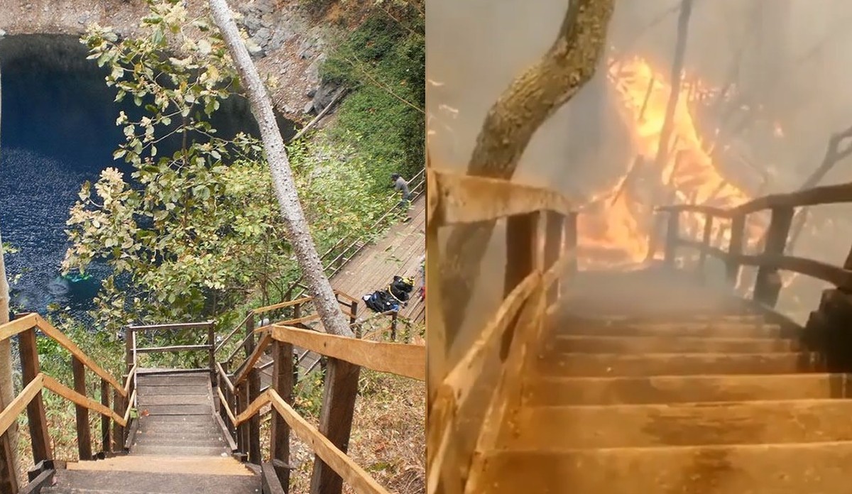 Incêndio destrói vegetação e escadaria de ponto turístico no Pantanal (Foto: Reprodução/Instagram)