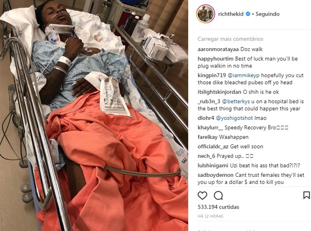 Foto de Rich the Kid hospitalizado foi divulgada no Instagram do rapper (Foto: Reprodução/Instagram)