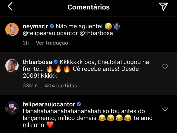 Neymar vaza música de Thiaguinho e Felipe Araújo (Foto: Reprodução/Instagram)