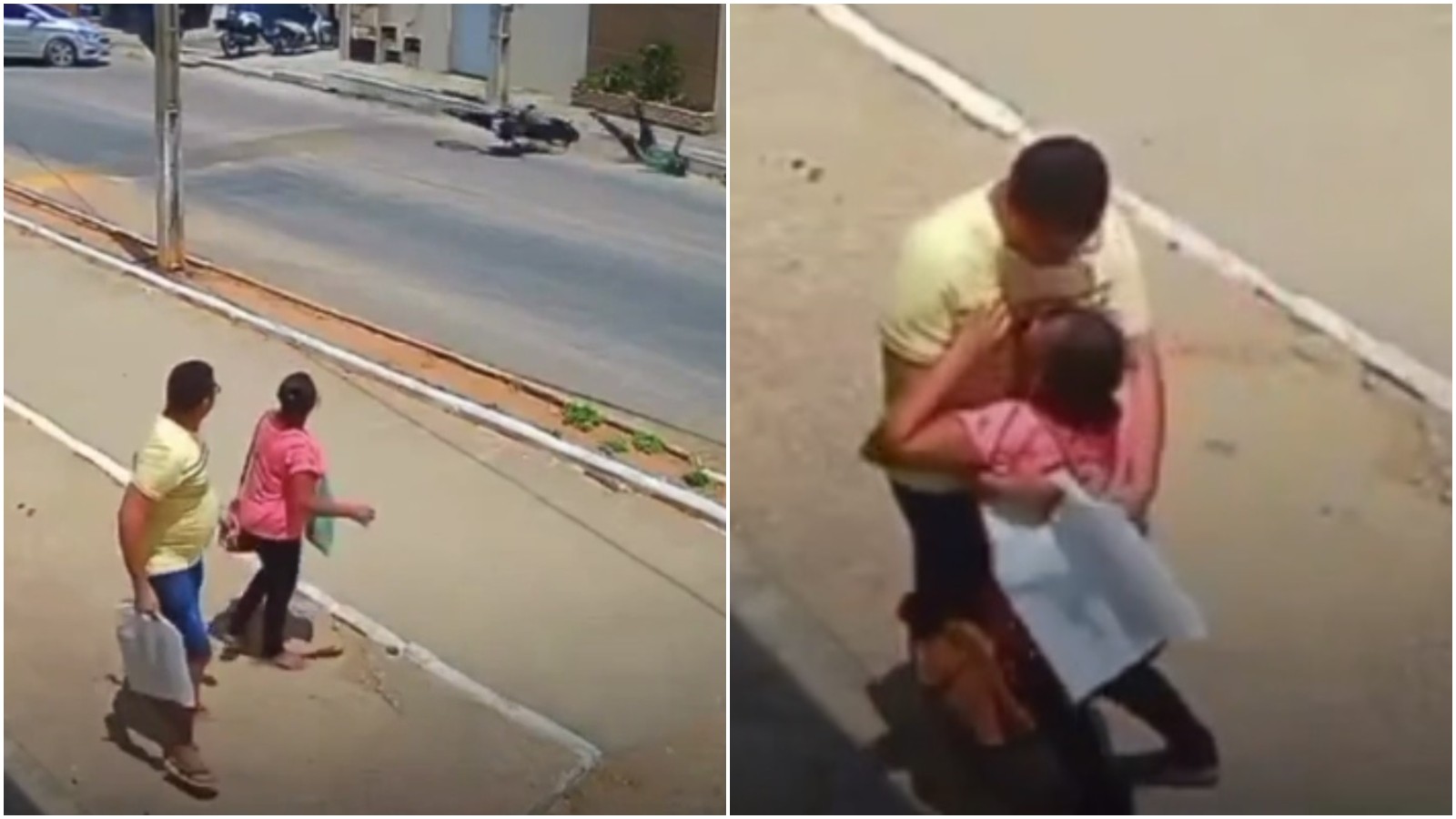 Mulher se assusta e desmaia ao ver motociclista ser arremessado em acidente; vídeo