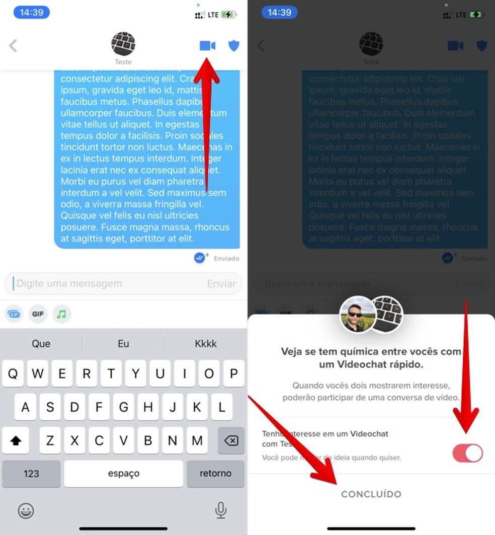 Ativando chamada de vídeo em uma conversa — Foto: Reprodução/Helito Beggiora