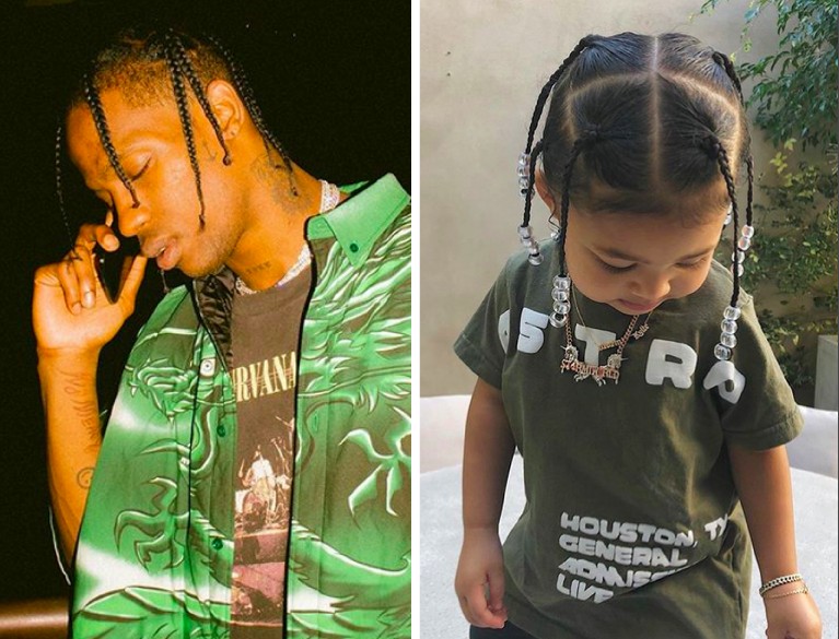 A filha de Kylie Jenner com trancinhas idênticas às do pai dela, o rapper Travis Scott (Foto: Instagram)
