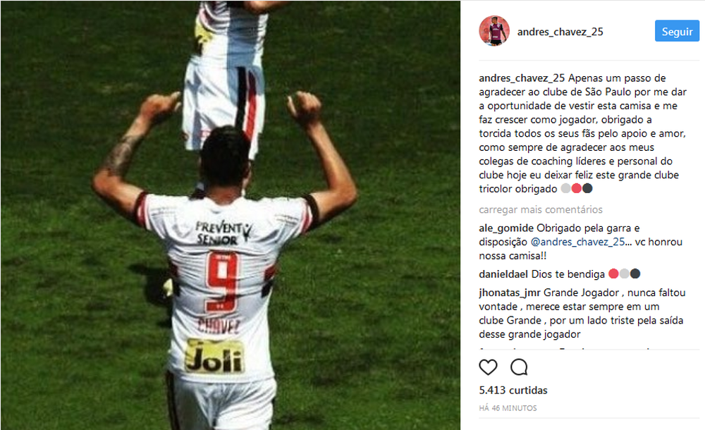 Centroavante Chavez se despede do Tricolor e retorna à Argentina