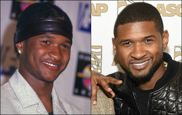 Usher continua com a mesma carinha de moleque travesso que ostentava aos 20 anos de idade, em maio de 1999. Porém atualmente exibe um estilo menos de dançarino de rua e mais de rapper mesmo — o que cai melhor num homem de 36 anos. Um pouco de barba também não lhe fez mal nenhum. (Foto: Getty Images)