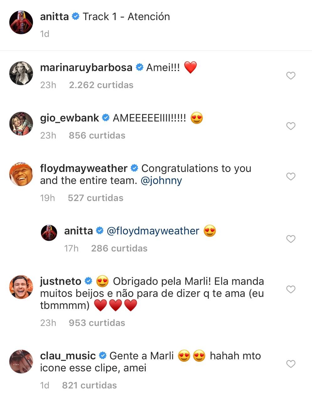 Mayweather parabeniza Anitta pelo novo álbum Kisses no Instagram (Foto: Reprodução: Instagram)