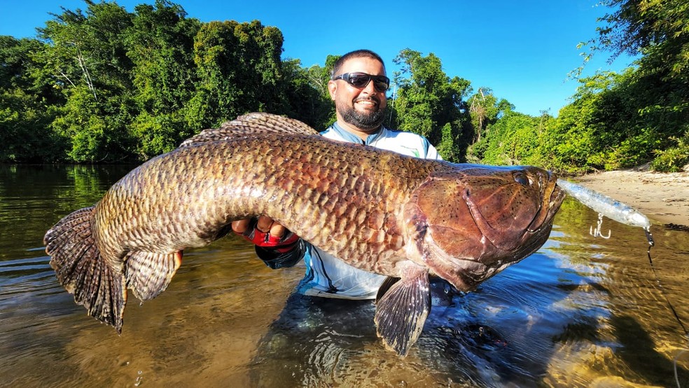 Eduardo pescou trairão com 97 cm no Rio Curuá, no Pará — Foto: Arquivo Pessoal