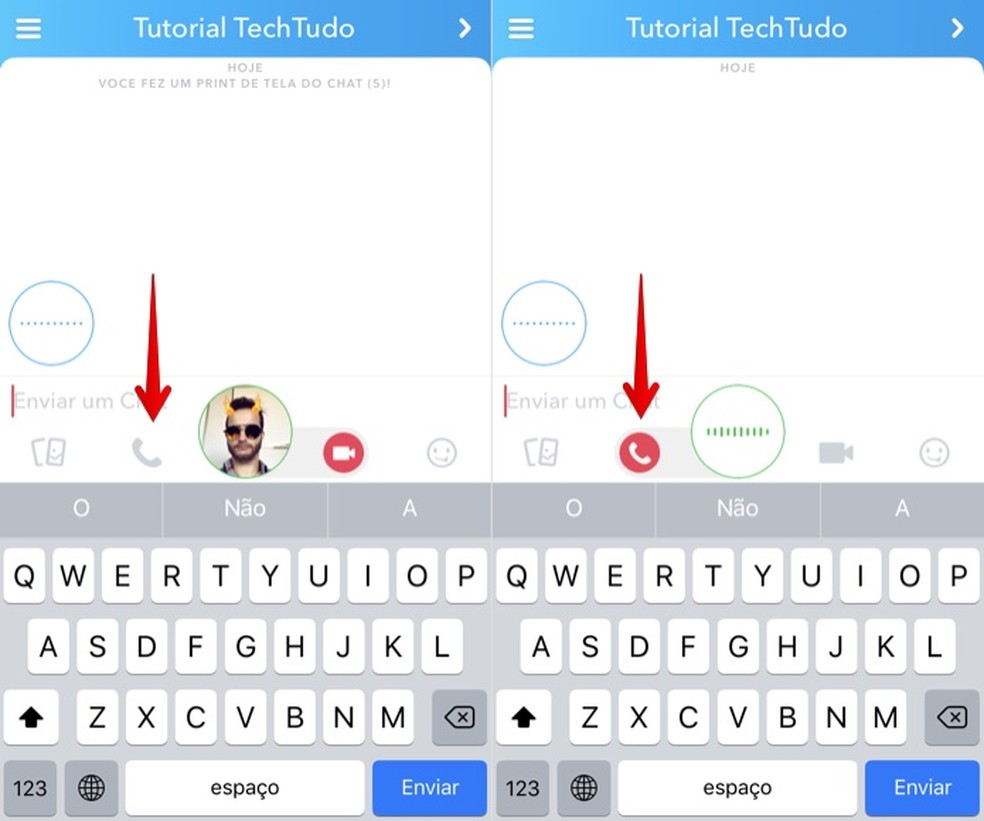 Alterne para chamada de áudio no Snapchat e deslige quando quiser (Foto: Reprodução/Helito Bijora)