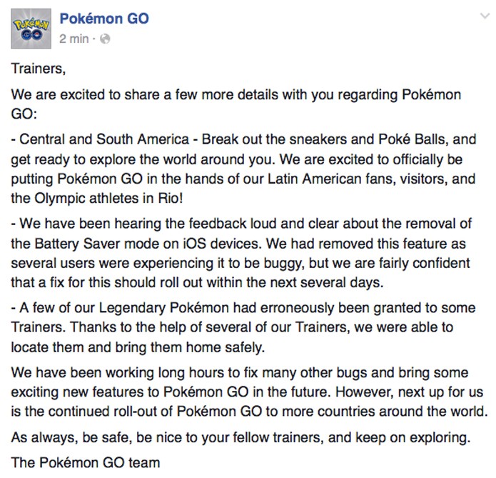 Página oficial de Pokémon Go anuncia chegada do game nas Américas do Sul e Central (Foto: Reprodução / TechTudo)