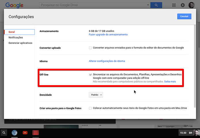 Ative o uso offline para poder trabalhar com os apps do Google Docs sem Internet (Foto: Reprodução/Filipe Garrett)