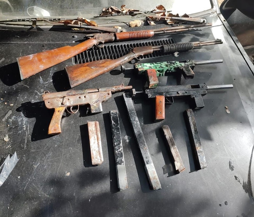Armas apreendidas pela Força-Tarefa de Segurança Pública — Foto: Divulgação /PF-PI