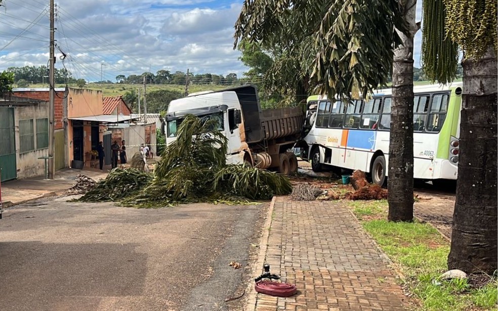 nibus e caminho se envolvem em acidente em Nerpolis - Gois   Foto: Divulgao/Corpo de Bombeiros 