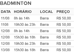 Horários badminton (Foto: Arte)