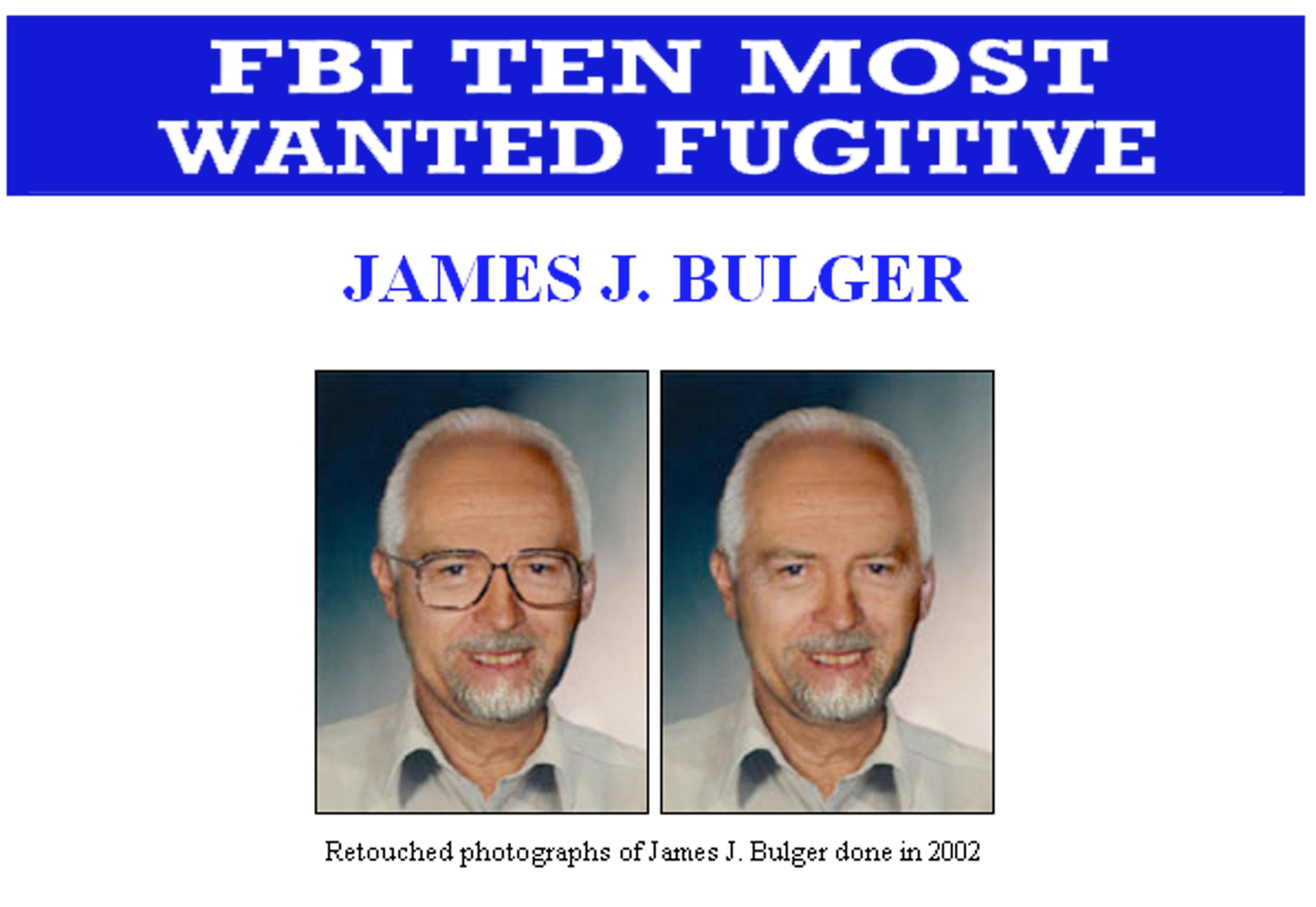 Retratos de James Whitey Bulger emitidos pelo FBI em 2003, quando o criminoso figurou como o fugitivo mais procurado dos EUA (Foto: Getty)
