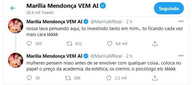 Tweet de Marilia Mendonça (Foto: Reprodução/ITwitter)