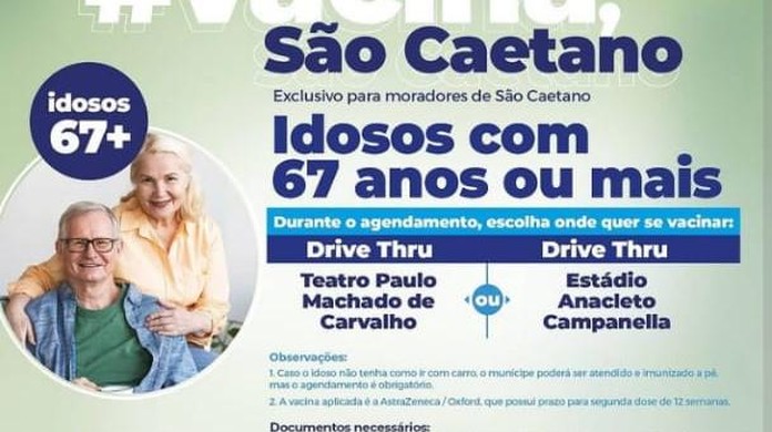 prefeitura de sao caetano no abc antecipa vacinacao de idosos a partir de 67 anos para este domingo sao paulo g1
