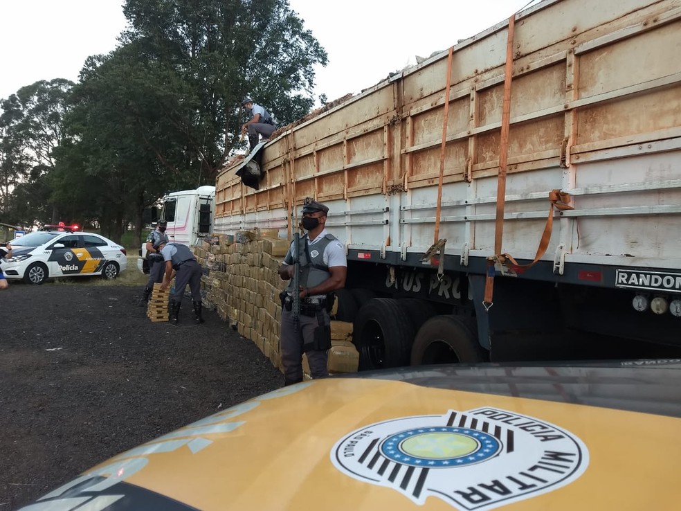 Grande quantidade de droga foi apreendida nesta segunda-feira (3) — Foto: Polícia Militar Rodoviária