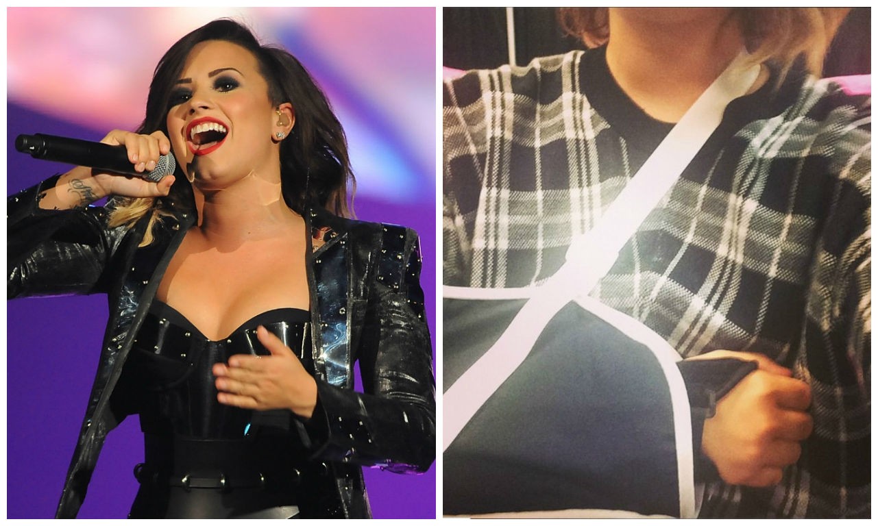 Demi Lovato se machuca antes de show e precisa imobilizar o braço direito (Foto: Getty Images / Reprodução Instagram)