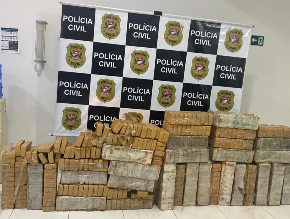 Foram apreendidos mais de 400 quilos de droga, sendo 225 kg de cocaína e 204 kg de crack, durante a operação em Tupã  — Foto: Polícia Civil / Divulgação 