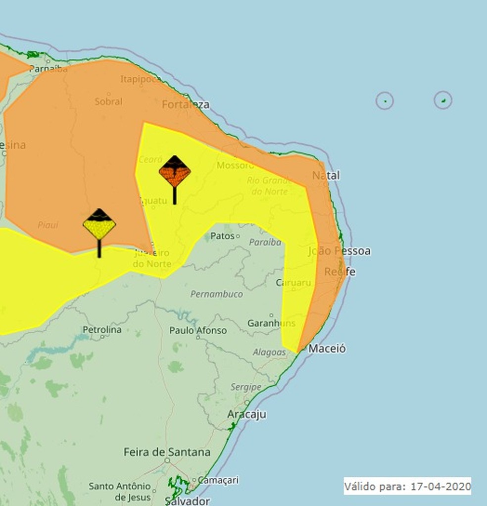 Alerta de chuvas para 164 cidades da Paraíba — Foto: Reprodução/Inmet