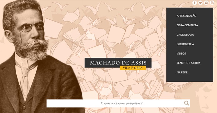 Site do MEC lembra centenário da morte de Machado de Assis e disponibiliza a obra completa do escritor (Foto: Reprodução/Machado de Assis) Site do MEC lembra centenário da morte de Machado de Assis e disponibiliza a obra completa do escritor (Foto: Reprodução/Machado de Assis)