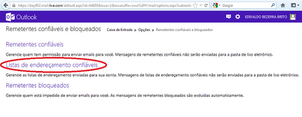 Acessando a opção 'Listas de distribuição confiáveis' (Foto: Reprodução/Edivaldo Brito) — Foto: TechTudo