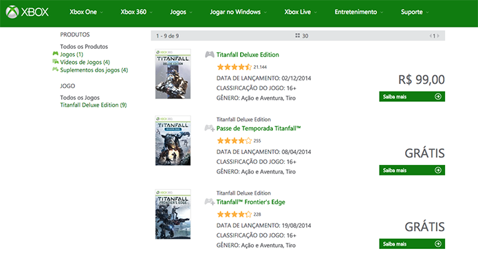 Escolha o Titanfall para Xbox 360 na loja da Xbox Live (Foto: Reprodução/Murilo Molina)