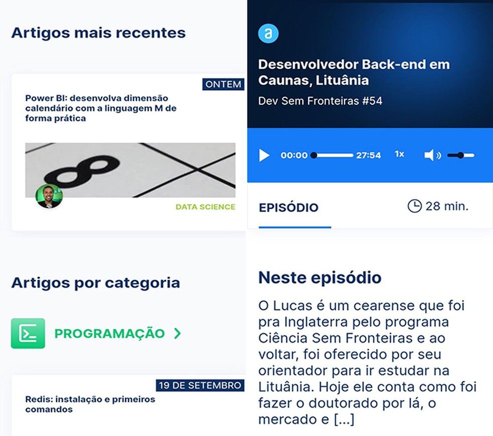 Assista aulas, ouça podcasts e leia artigos gratuitos sobre tecnologia com o Alura — Foto: Reprodução/Flávia Fernandes