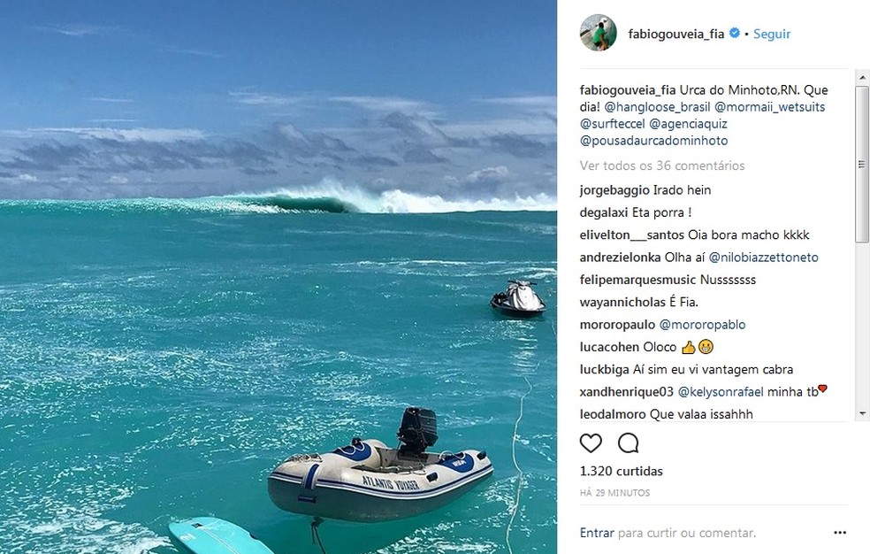 Urca do Minhoto em dia de novo swell (Foto: Reprodução/Instagram)