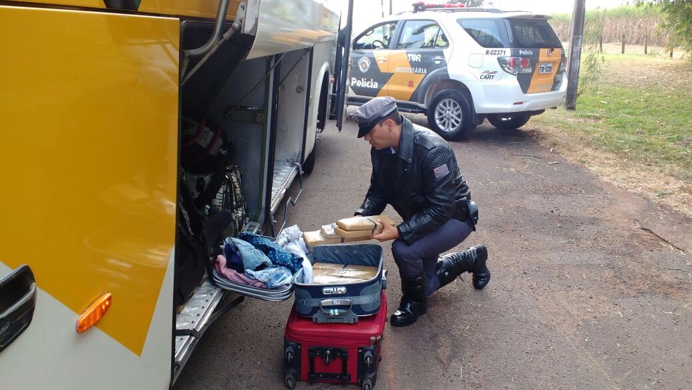Drogas estavam na mala das duas passageiras abordadas em Santa Cruz do Rio Pardo (Foto: Polícia Rodoviária / Divulgação )