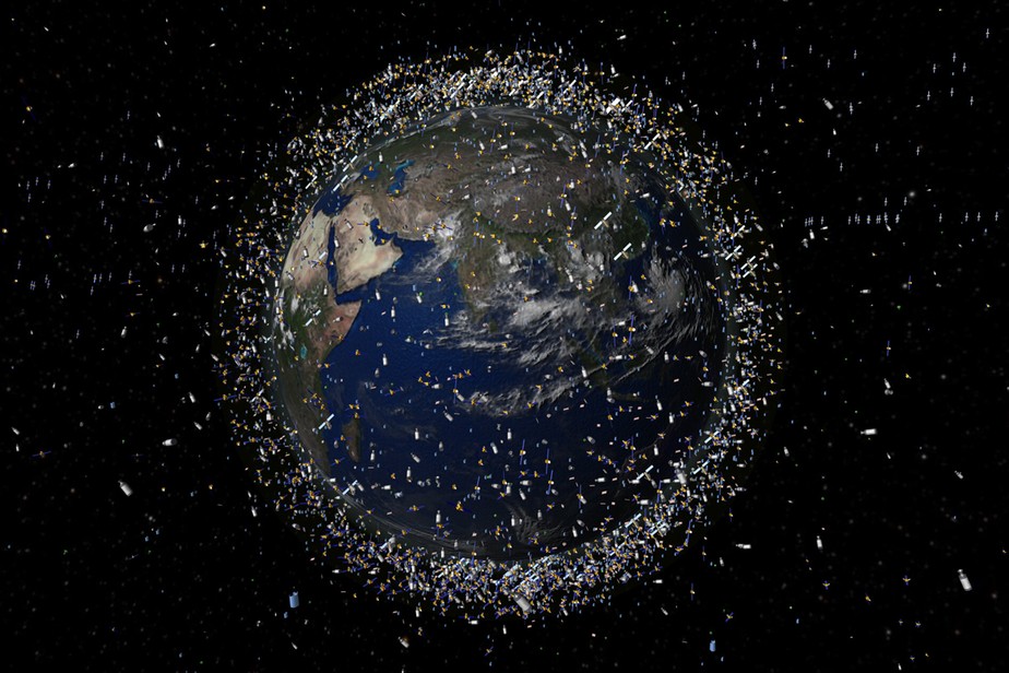 Lixo espacial. Ilustração da Agência Espacial Europeia