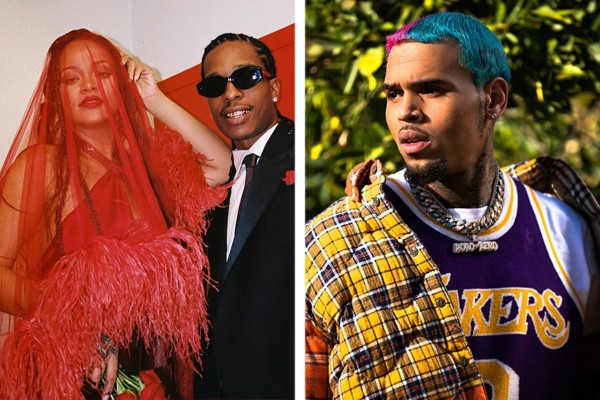 Rihanna com A$AP Rocky (à esquerda) e Chris Brown (à direita) (Foto: reprodução / Instagram)
