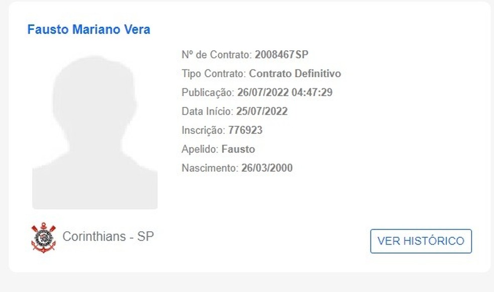 Fausto Vera é regularizado pelo Corinthians — Foto: Reprodução