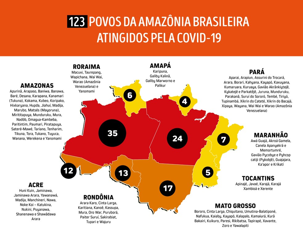 Povos atingidos pela Covid-19 na Amazônia Legal — Foto: Coiab/Divulgação