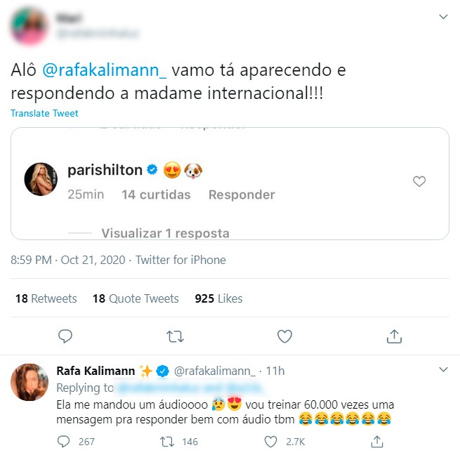 Rafa Kalimann recebeu mensagem particular de Paris Hilton (Foto: Reprodução/Instagram)