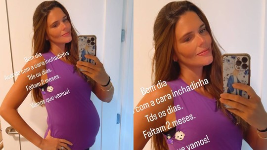 Daniella Sarahyba exibe barriga de 7 meses de gravidez: "Com a cara inchadinha"