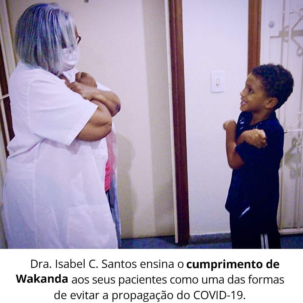 Pediatra Isabel Santos ensina cumprimento Wakanda Forever para evitar contaminação coronavírus (Foto: Arquivo Pessoal)
