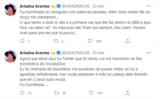 Ariadna Arantes comenta fala transfóbica de Pedro Scooby (Foto: Reprodução/Twitter)