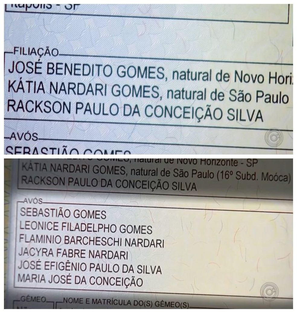 Na certidão, Queren agora tem seis avós e dois pais (Foto: Reprodução/TV TEM)