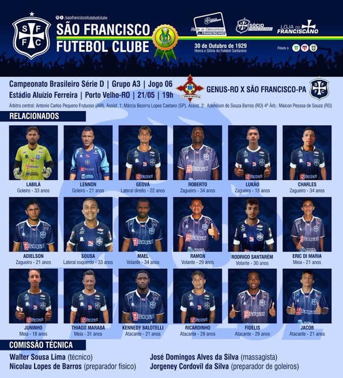 Com 18 jogadores relacionados, São Francisco embarca para enfrentar o