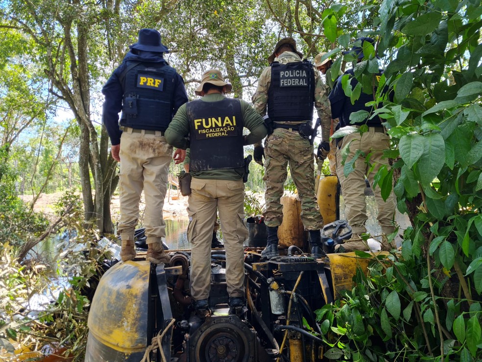 Mais de 70 maquinários usados em garimpo ilegal são retirados de terra indígena de MT — Foto: PF