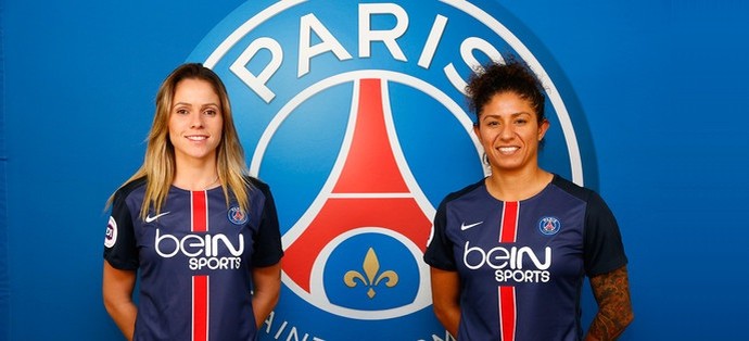 Erika e Cristiane apresentação Paris Saint-Germain PSG (Foto: Reprodução de vídeo)