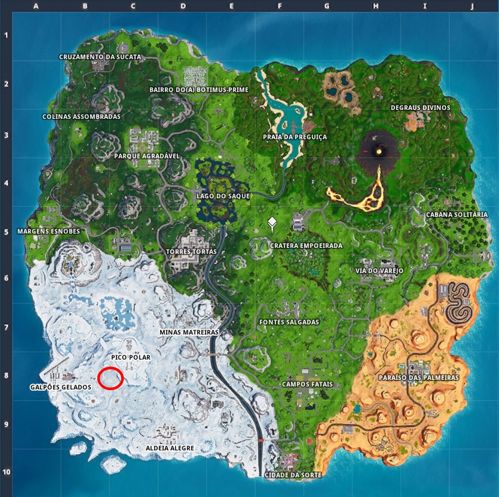 localizacao do desafio no mapa da ilha de fortnite foto reproducao arte nicollas - fortnite temporada 8 semana 10 desafios