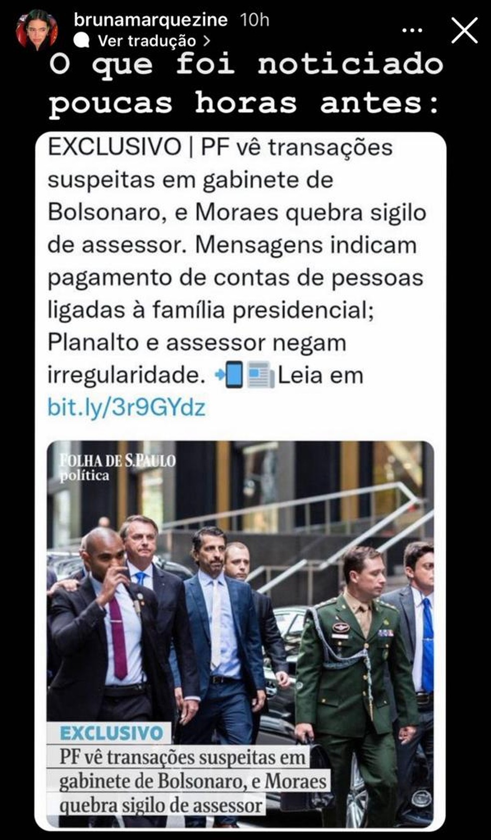 Bruna Marquezine responde crítica de Michelle Bolsonaro — Foto: Reprodução/Instagram