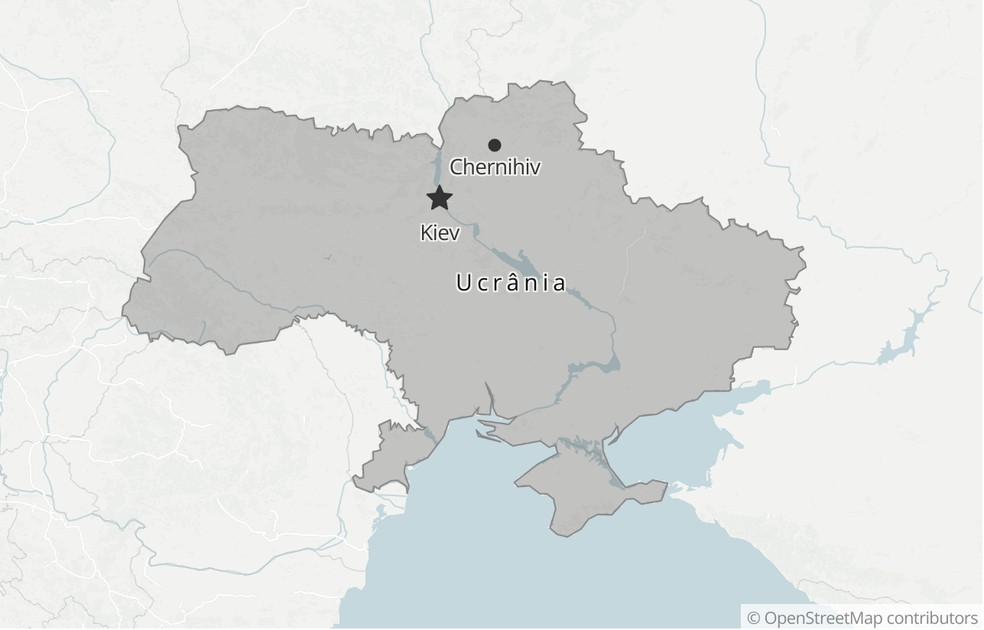Mapa mostra onde fica a cidade de Chernihiv — Foto: g1